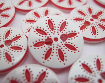 10 Snowflakes Buttons 13mm (1/2" inch) White and Red Petal Buttons Childrens Clothing Sewing Buttons