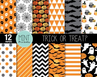 Halloween Scrapbooking Paper, Digital Paper, Patterned Paper, Printable Sheets black orange pumpkin chevron background - BUY 2 GET 1 FREE!