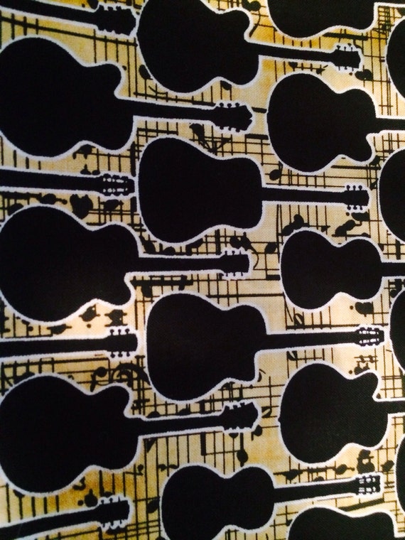 Guitars fabric black and gold fabric By The Yard
