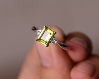 Natural Peridot Ring Silver Size Yellow Green Gemstone Ring August Birthstone Ring Promise Ring For her