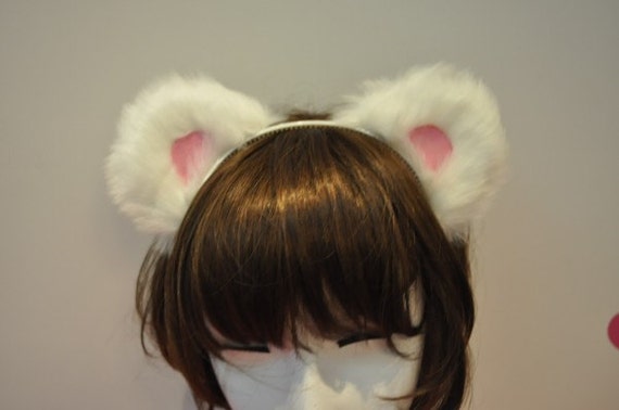 Bear Ears Headband white inner pink bear ears for by kittyspace