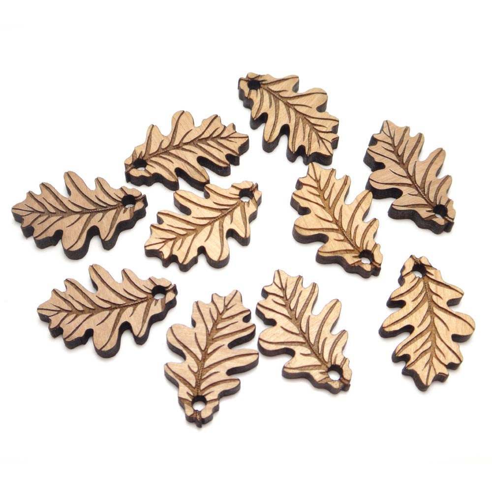 Engraved Wood Oak Leaf Charms, Wood Cutout, Fall Decor