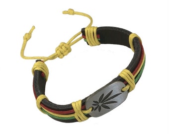 Handmade Rasta Reggae Jamaica Marijuana Leaf Leather Hemp Cannabis ...