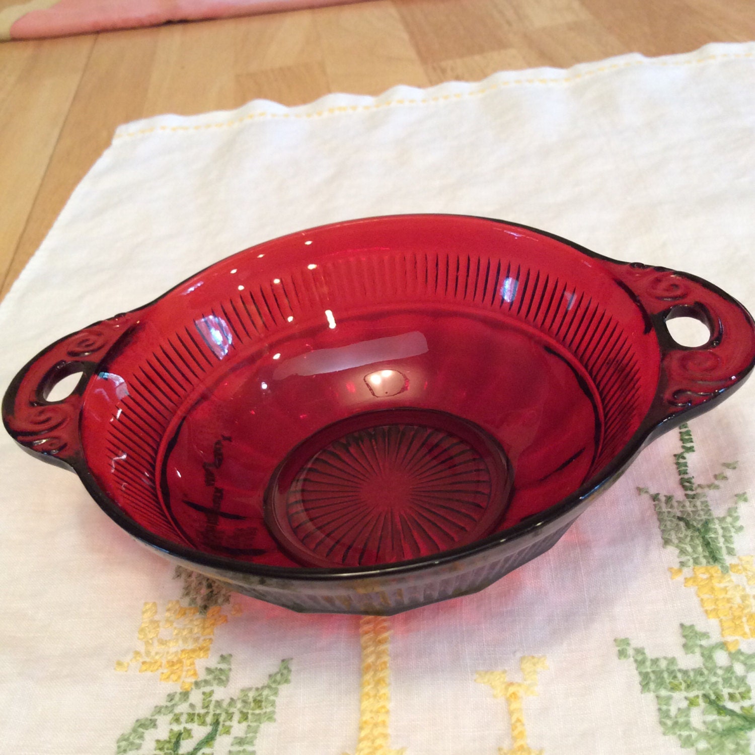 Antique ruby red glass dessert bowl by MontanaSuz on Etsy