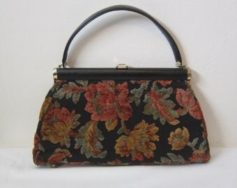 60's Floral Carpet Bag - Tapestry Handbag - By JR Miami, USA - Vintage ...