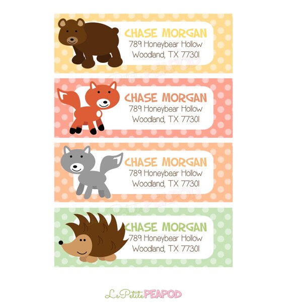 12 Address Labels Forest Friends Woodland Animals