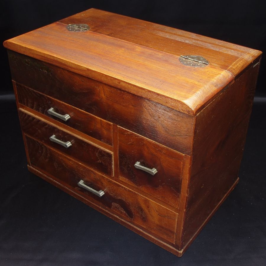 Japanese TANSU Chest Jewelry Box w 4 Drawer & Top Storage Lacquered