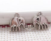 30 Double Sided  Tibetan  Elephant Charms Elephant Pendant Antiqued Silver Tone