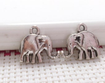 30 Double Sided Tibetan Elephant Charms Elephant Pendant Antiqued Silver Tone