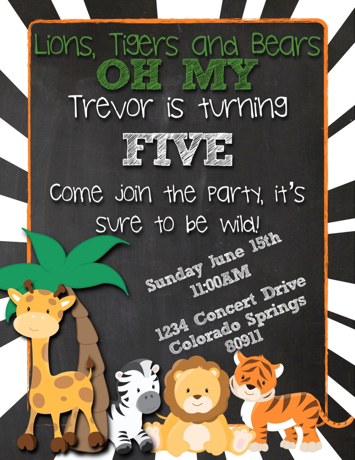 Lions Tigers and Bears OH My Invitation