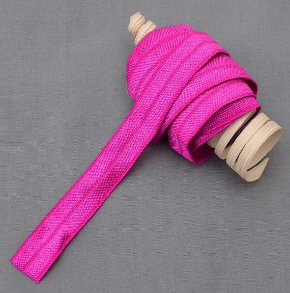 5 Yard Fuchsia Pink 5/8 Fold Over Elastic Shiny Foldover Elastic Cord
