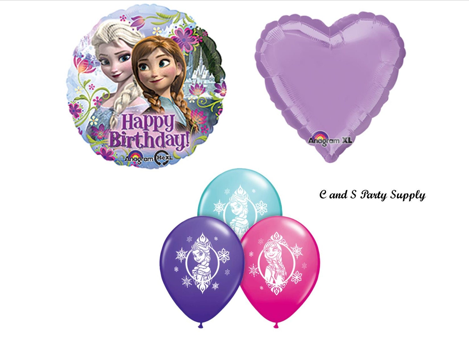 5 Piece ANNA & ELSA FROZEN Happy Birthday Party Balloons