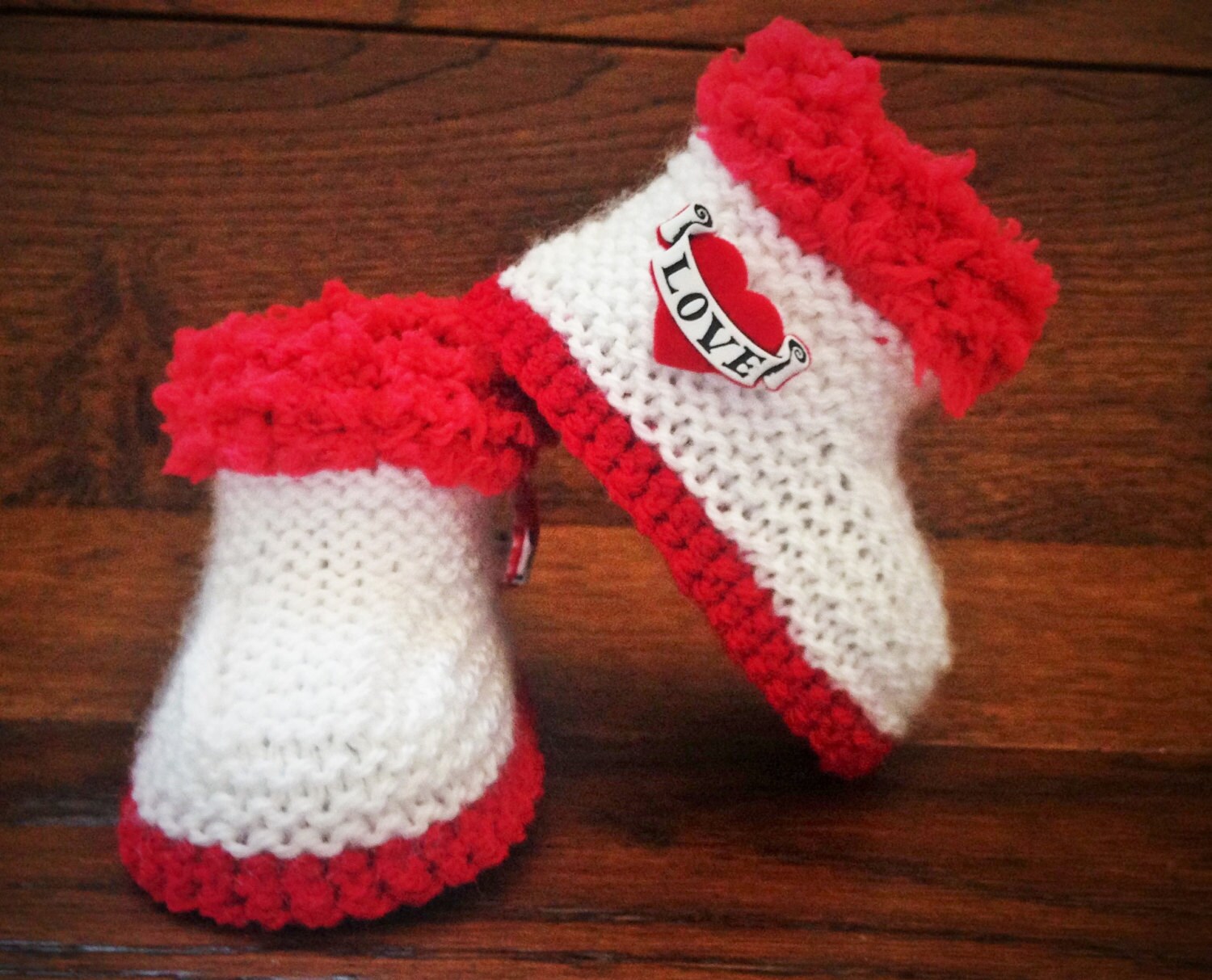 Hand Knitted Goth Baby Booties / Boots/ Shoes Love by FunkyKnitsUK
