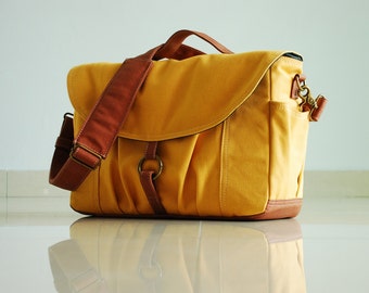 Christmas in July SALE / Koi in Mustard/ DSLR Bag / Padded Water Resistant Fabric / Purse Woman's / Messenger Camera Handbag / 30% Off