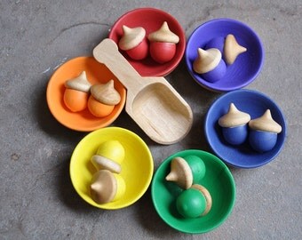 Rainbow Sorting Acorns - A Waldorf and Montessori Inspired Educational Toy