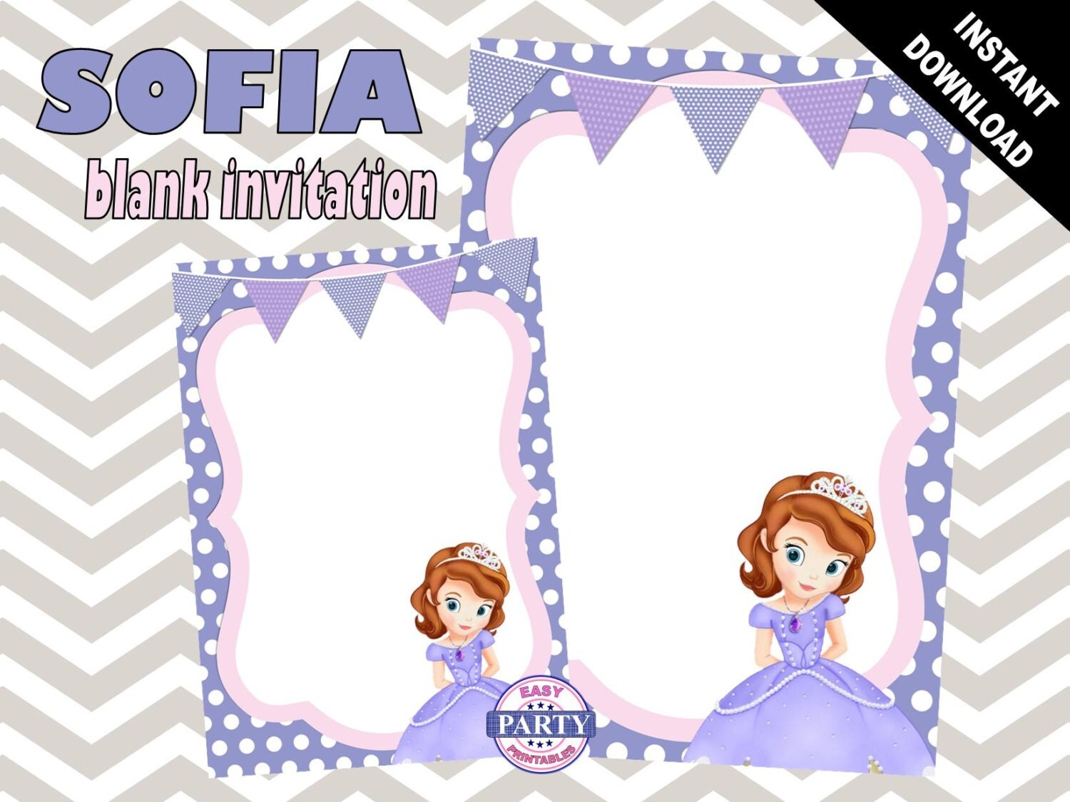 Sofia the First Blank Birthday Invitation Template purple