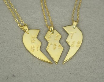 Best Bitches Heart Necklace,Personalized Silver Necklace, Engraved Necklace, Customized Necklace, Birthday Gift, Best Friends Gift N020