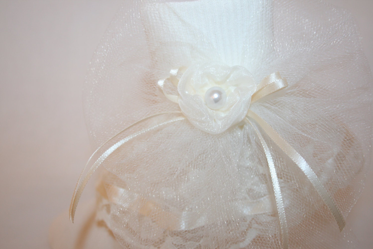 Girls Ivory Nylon & Lace Flower Girl Socks with Ivory Illusion