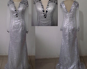 A-Line Sleeveless Silver Backless Fashion Custom Unique Design Long Prom Dresses UQ2247