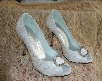 Satin Wedding Shoes Open Toe Crystal Bridal Shoes Women High Heels ...