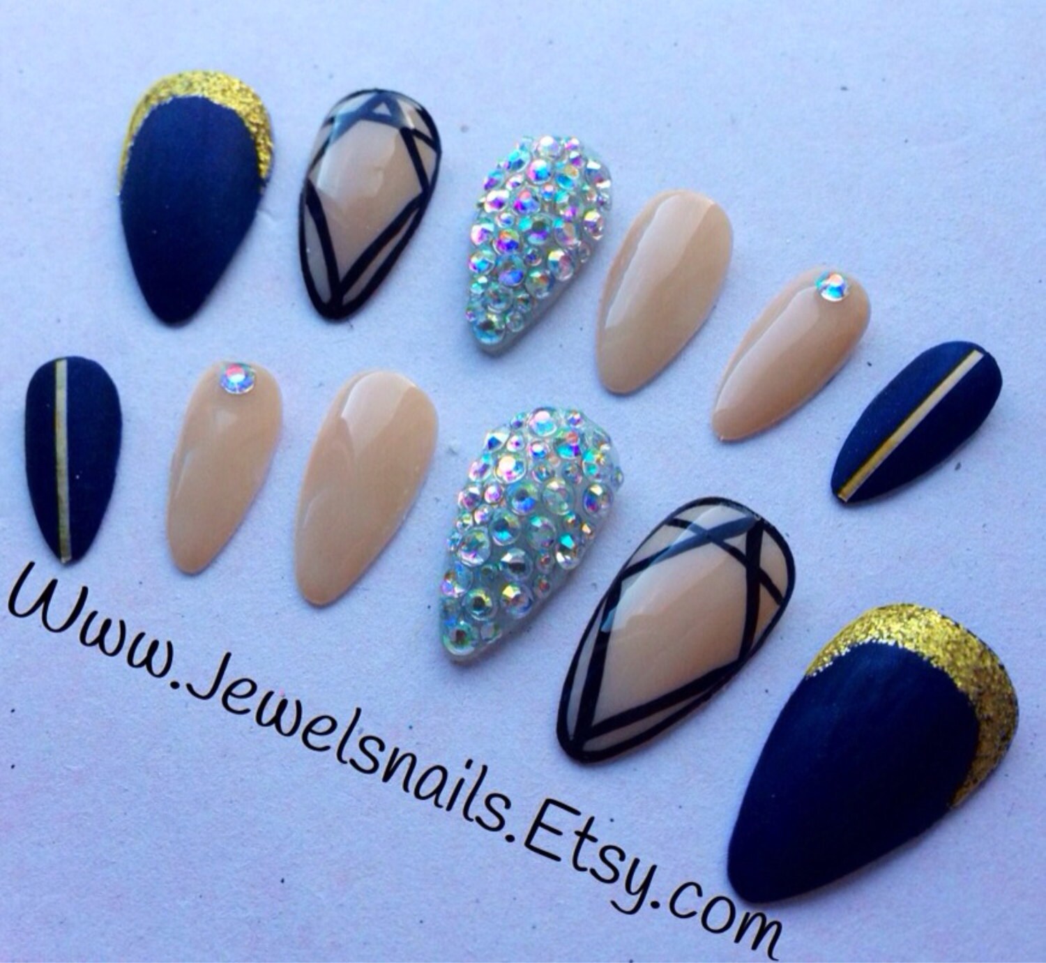 Stiletto/Almond Matte Nails Diamonds and by JEWELSNAILS on Etsy