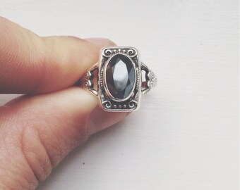 Items similar to Sterling Silver filigree ring with Hematite Cabochon