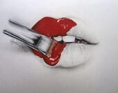 Red Paint Lips Pencil Drawing