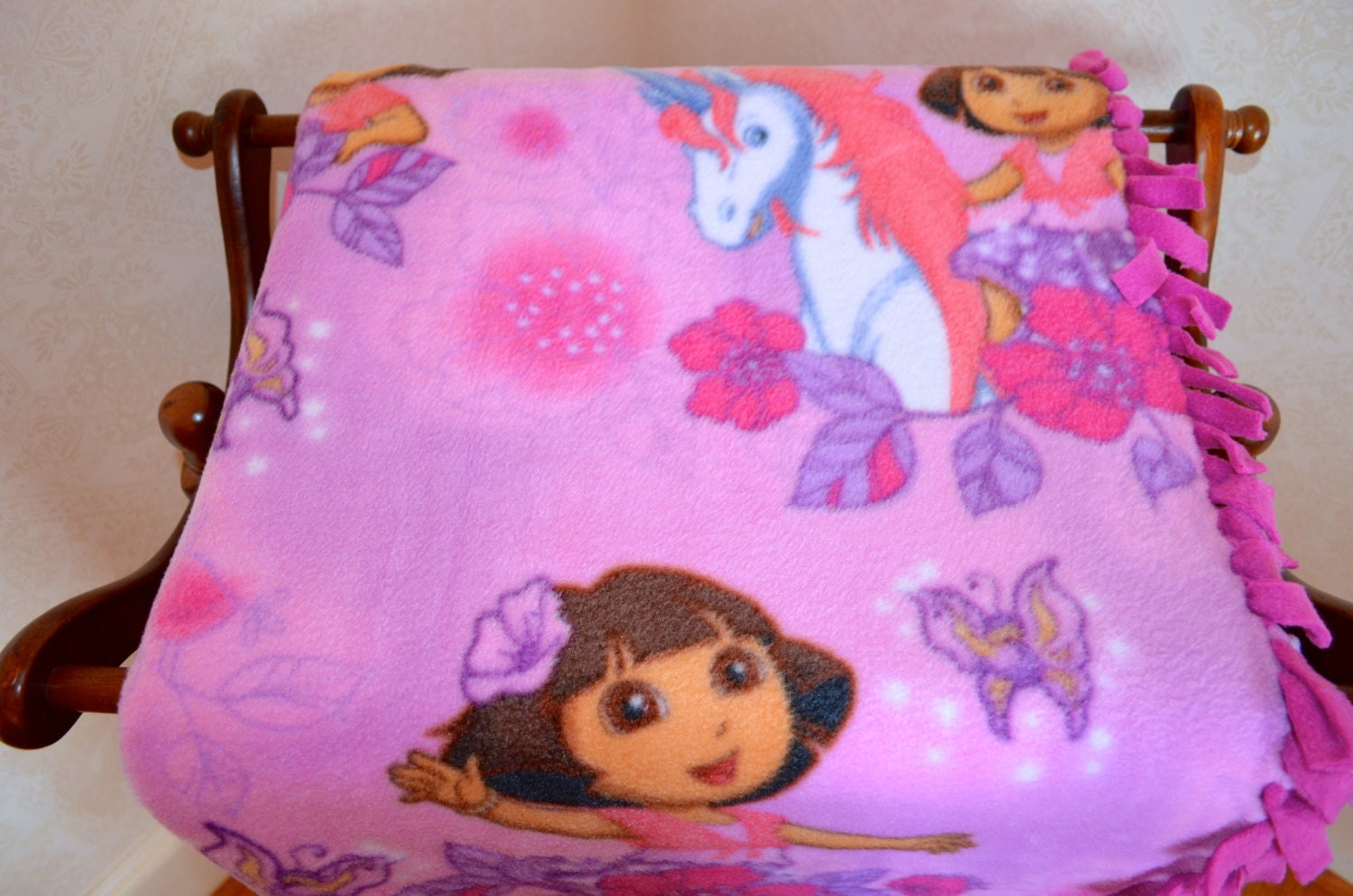 Fleece 'Dora the Explorer' Tie Blanket 47x51 by knotsofloveBYgg