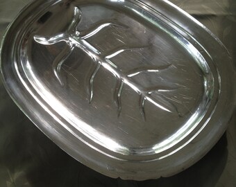 Reed and Barton Meat Serving Tray Silver Plate Hollow Ware Footed with Drippings Reservoir Mayflower Pattern Discontinued