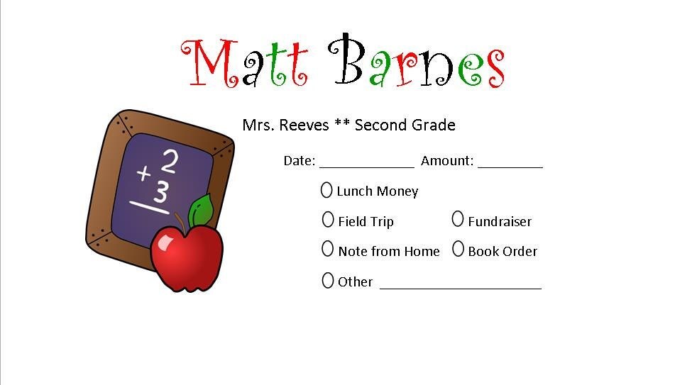 Personalized School Money Envelopes