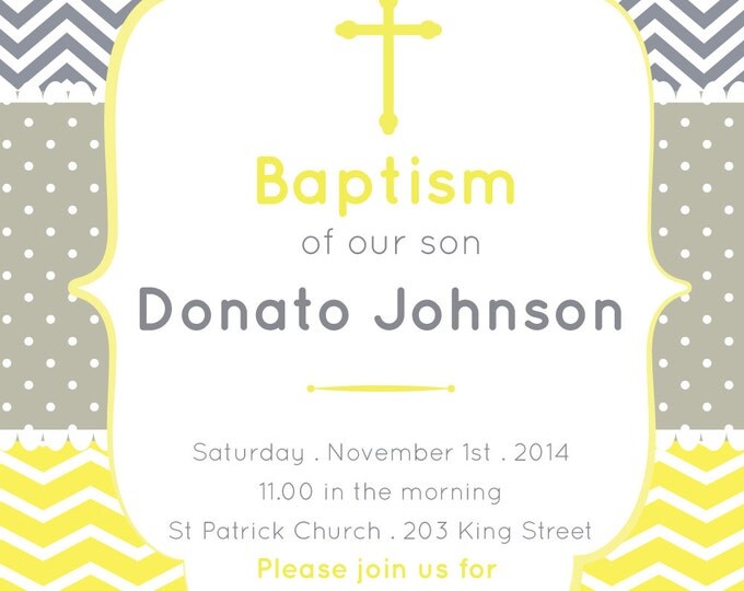 Baptism Invitation. Modern chevron design. Printable and customizable. Baptism unisex invite