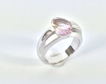 Pink Tourmaline Ring with Solid 18K Gold by FireandIceSilver