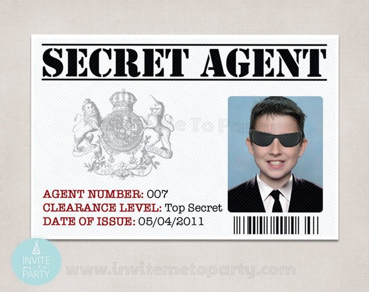 Secret Agent ID / Detective ID / Spy ID by InviteMe2Party on Etsy