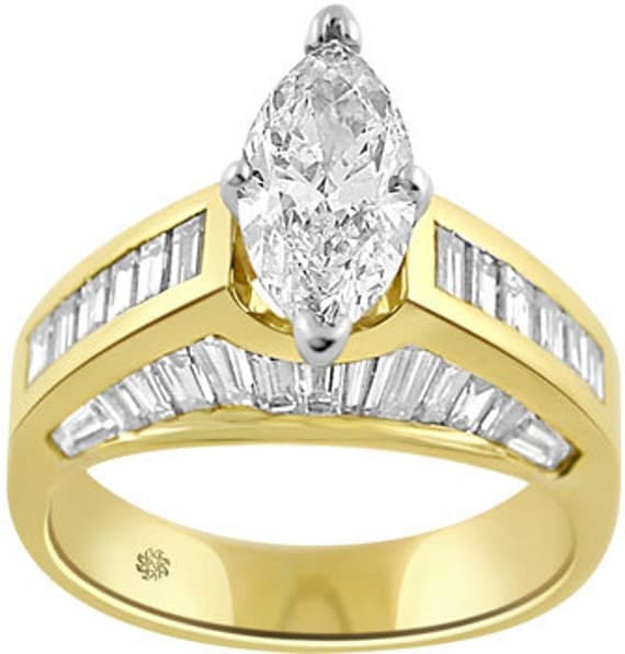 Items similar to 2.85 Carat Marquise Cut Diamond with Baguette Cut ...