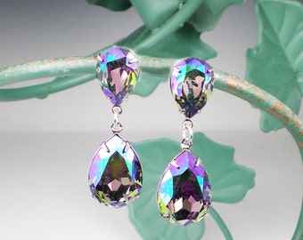 Crystal Paradise Shine Rhinestone Earrings Swarovski Purple Green Wedding Jewelry Bridesmaid Earrings