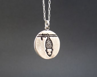 Skunk Necklace - Possum Necklace - Reversible Sterling Silver Pendant with Skunk and Opossum Design