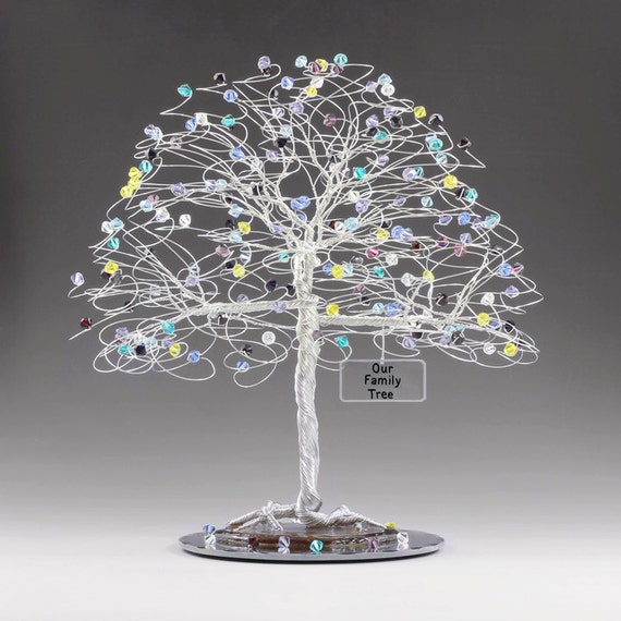Personalized Family Tree Sculpture with Swarovski Crystal