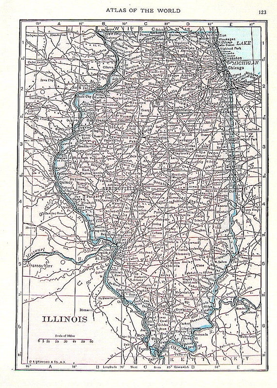 Small Vintage Map of Illinois and Indiana US State Map