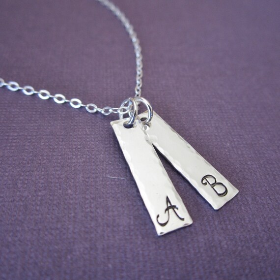 Vertical bar necklace solid sterling silver initial bar