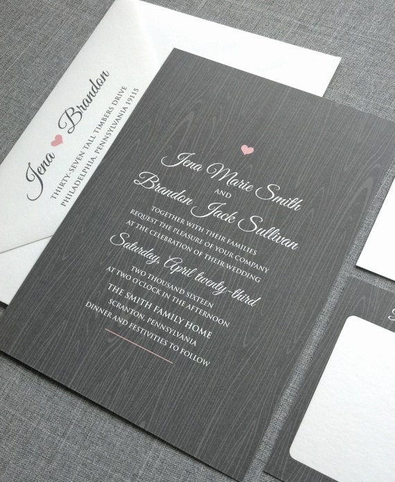 Jena Gray Woodgrain Rustic Wedding Invitation Sample