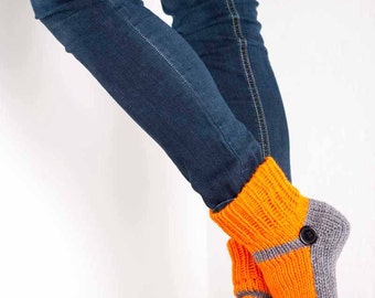 Knit Slipper Sock Adult Mary Jane Slippers Sox Orange House Slippers Grey Womens Slippers Home Slippers Gray House Shoes Home Shoes
