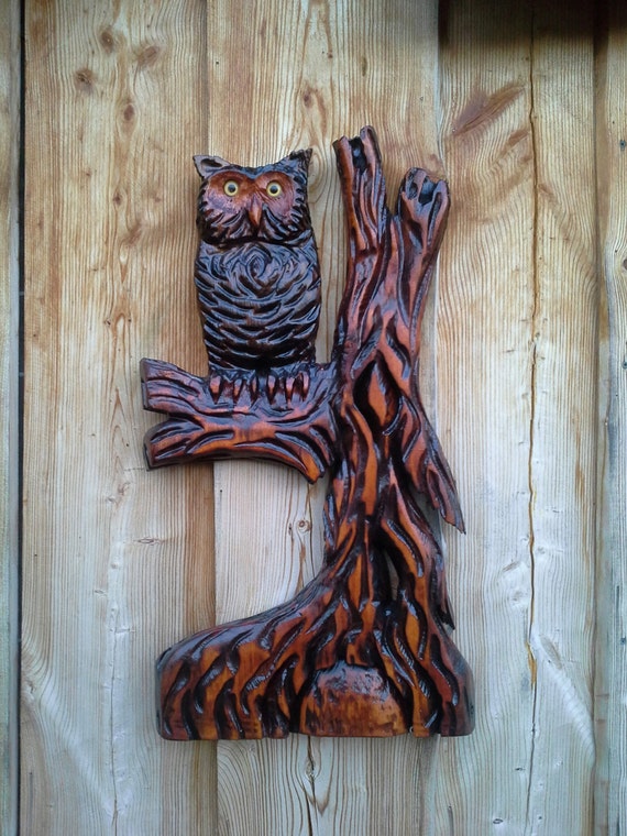 Chainsaw Carved Owl Wall Hanging