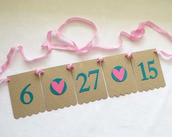 Wedding Date Garland - Embossed Sm Dots - MADE TO ORDER - Wedding Shower Save the Date Banner Photo Prop Wedding Banner Wedding Decor Il_570xn