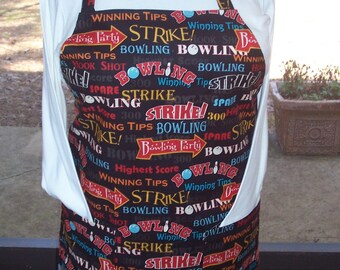 Plus Size Apron, Retro Bowling Party Apron, Pocket Apron, Bib Apron, Teacher Gift, Women' s Apron