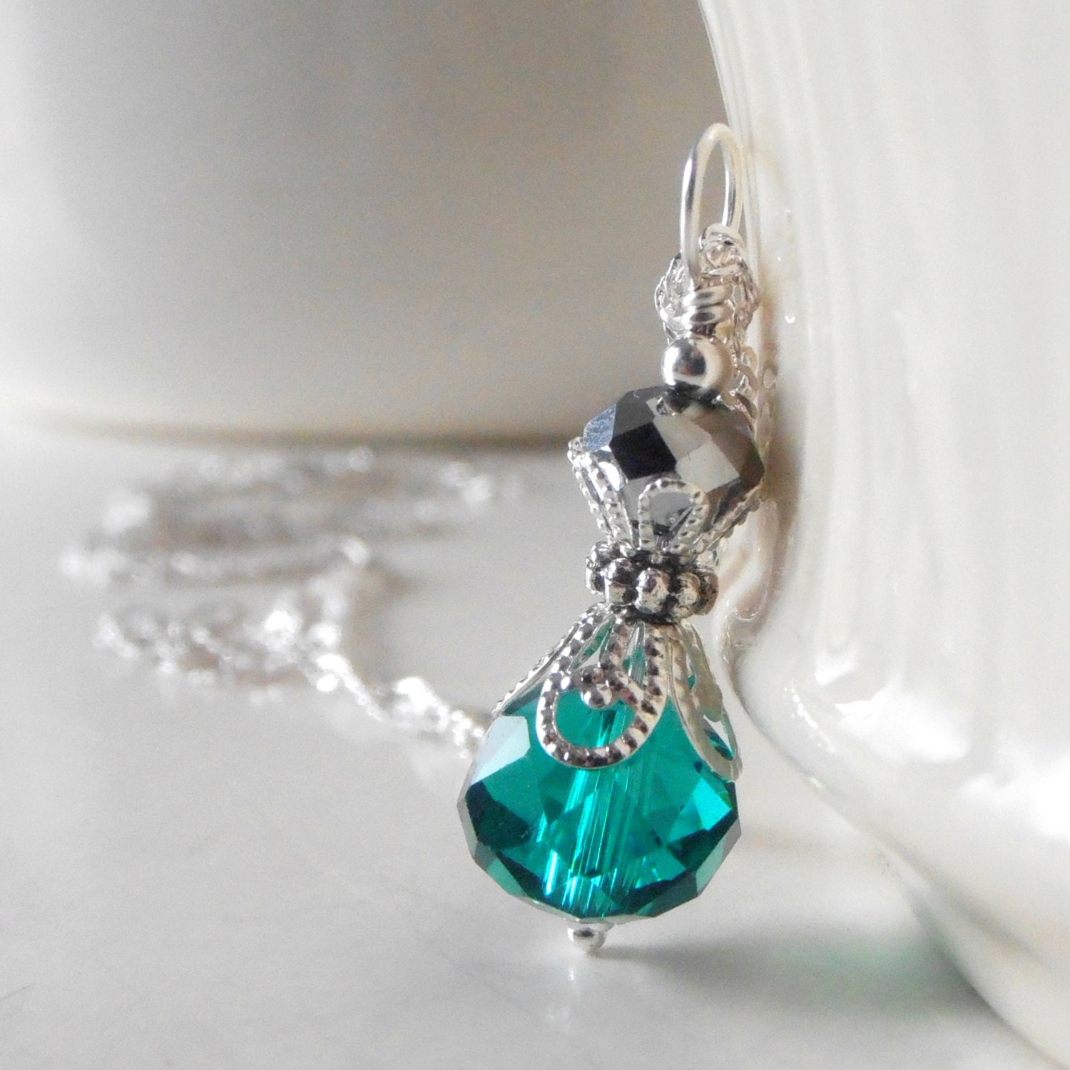 Emerald Wedding Jewelry Jade Crystal Bridesmaid Necklace