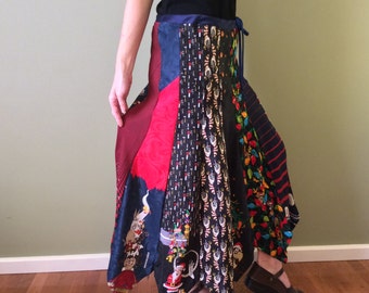 Cartoons Theme Long Silk Recycled Neck Tie Skirt, Upcycled Neckties ...