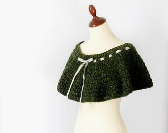 Moss Green Capelet Crochet Shoulderette Green Shrug Poncho