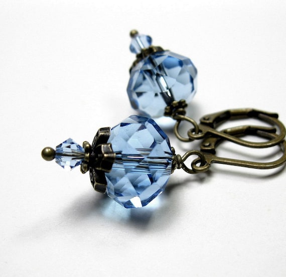 Light Sapphire Czech Glass and Swarovski Dangle Earrings, Periwinkle Blue, Sparkling Jewelry, Baby Blue, Light Blue, Pale Blue, Rondelles
