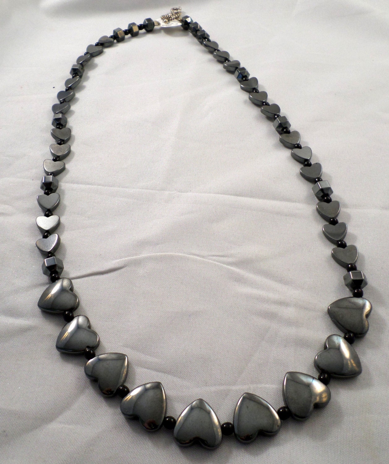 Hematite heart necklace by JustJudithJewels on Etsy