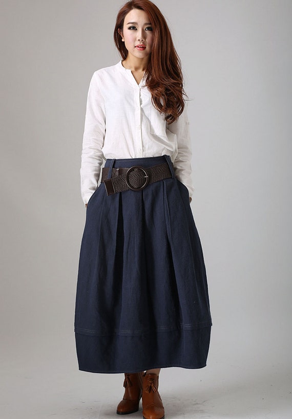 blue skirtLinen Skirt bud skirt maxi skirt Made to order